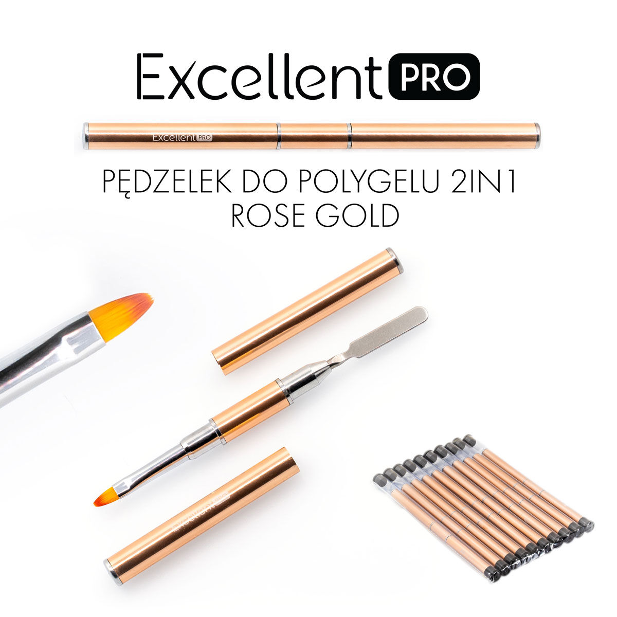 EXCELLENT PRO PĘDZELEK DO POLYGELU 2IN1 ROSE GOLD