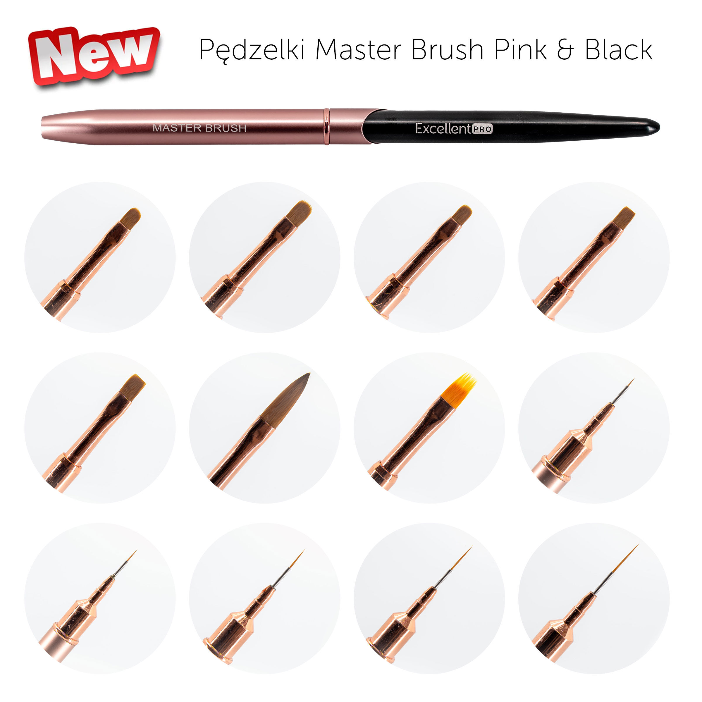 Pędzelki Master Brush Pink & Black marki Excellent PRO